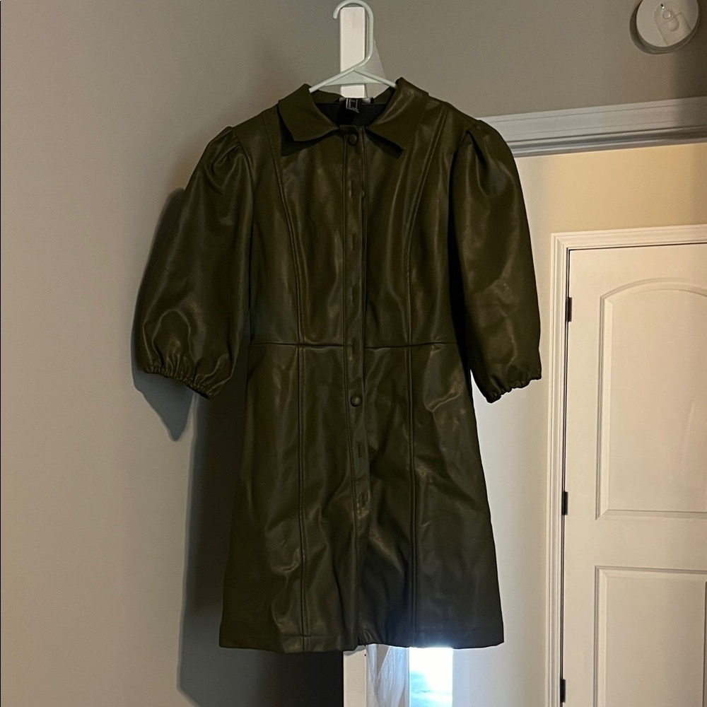 Forever 21 Olive Green Puff Sleeve Dress